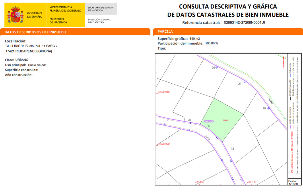 Sòl urbà, 890 m²